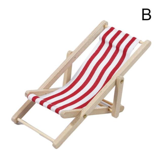 Mini Stripe Beach Lounge Chair 1:12 Doll House Simulation Model Play House Toy Mini Foldable Beach Chair Diy Decor Gril Toy