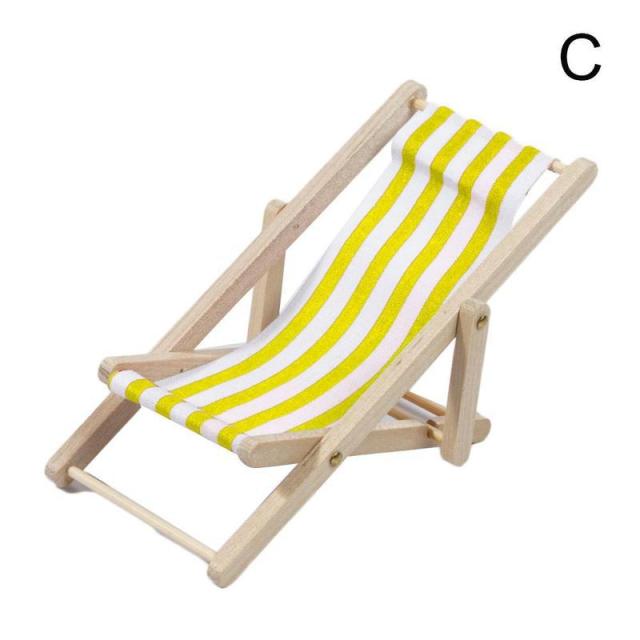 Mini Stripe Beach Lounge Chair 1:12 Doll House Simulation Model Play House Toy Mini Foldable Beach Chair Diy Decor Gril Toy