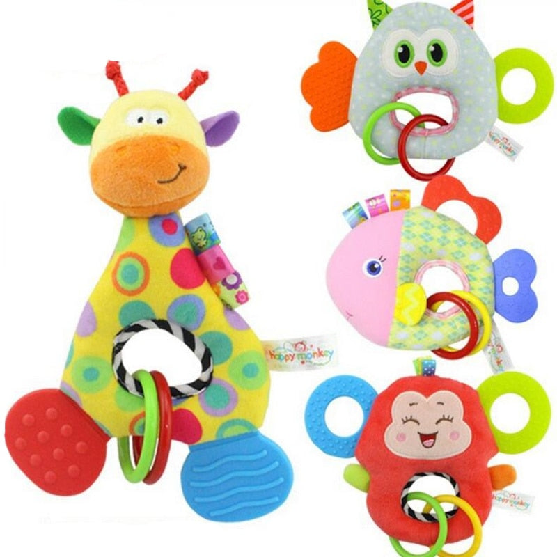 Baby Infant Cartoon Animal Giraffe Fish Handle Rattles Soft Plush Safety Teether Toys Teeth Care Doll For Kid 20%OFF