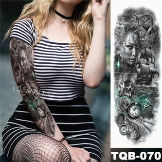 Large Arm Sleeve Tattoo Midnight Leopard Beauty Girl Waterproof Temporary Tattoo Sticker Moonlight Rose Full Skull Tatoo Women