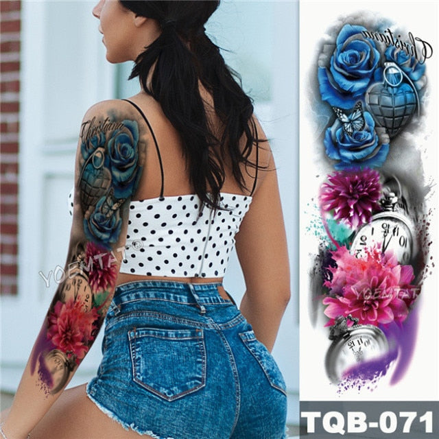 Large Arm Sleeve Tattoo Midnight Leopard Beauty Girl Waterproof Temporary Tattoo Sticker Moonlight Rose Full Skull Tatoo Women