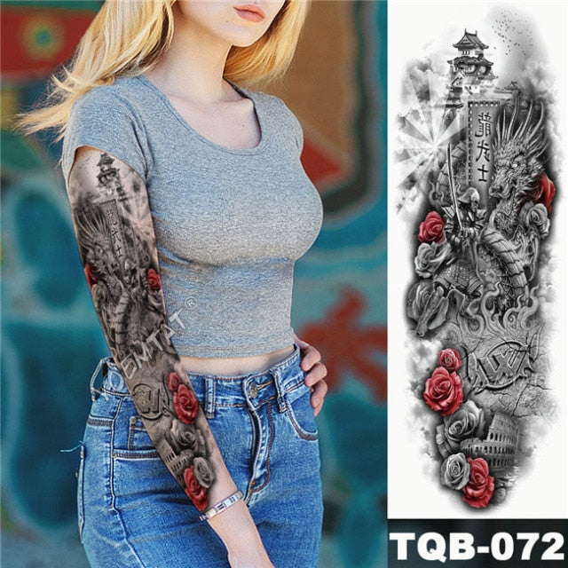 Large Arm Sleeve Tattoo Midnight Leopard Beauty Girl Waterproof Temporary Tattoo Sticker Moonlight Rose Full Skull Tatoo Women