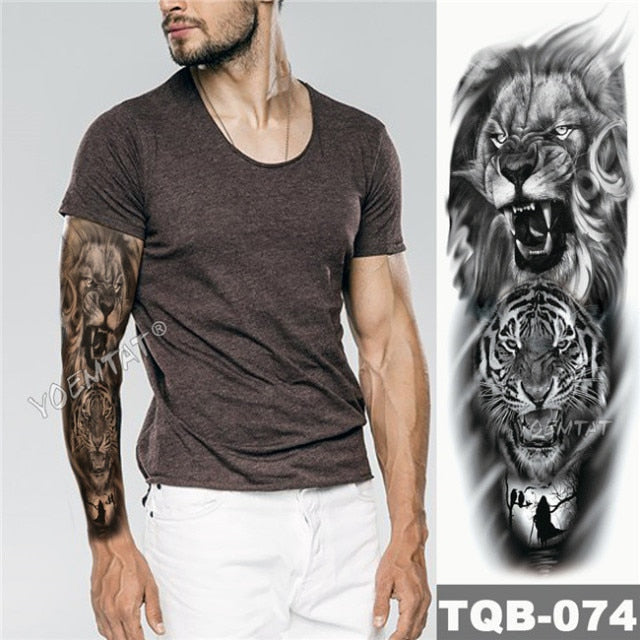 Large Arm Sleeve Tattoo Midnight Leopard Beauty Girl Waterproof Temporary Tattoo Sticker Moonlight Rose Full Skull Tatoo Women