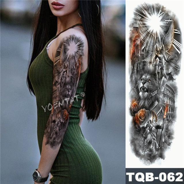 Large Arm Sleeve Tattoo Midnight Leopard Beauty Girl Waterproof Temporary Tattoo Sticker Moonlight Rose Full Skull Tatoo Women