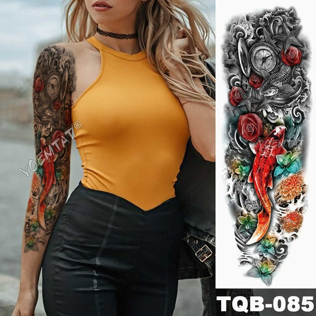 Large Arm Sleeve Tattoo Midnight Leopard Beauty Girl Waterproof Temporary Tattoo Sticker Moonlight Rose Full Skull Tatoo Women