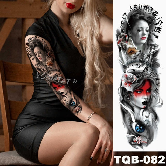 Large Arm Sleeve Tattoo Midnight Leopard Beauty Girl Waterproof Temporary Tattoo Sticker Moonlight Rose Full Skull Tatoo Women