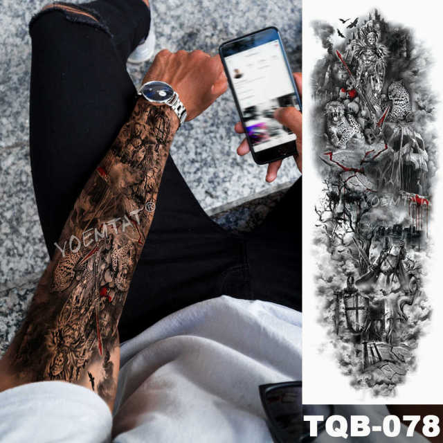 Large Arm Sleeve Tattoo Midnight Leopard Beauty Girl Waterproof Temporary Tattoo Sticker Moonlight Rose Full Skull Tatoo Women