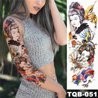 Large Arm Sleeve Tattoo Midnight Leopard Beauty Girl Waterproof Temporary Tattoo Sticker Moonlight Rose Full Skull Tatoo Women