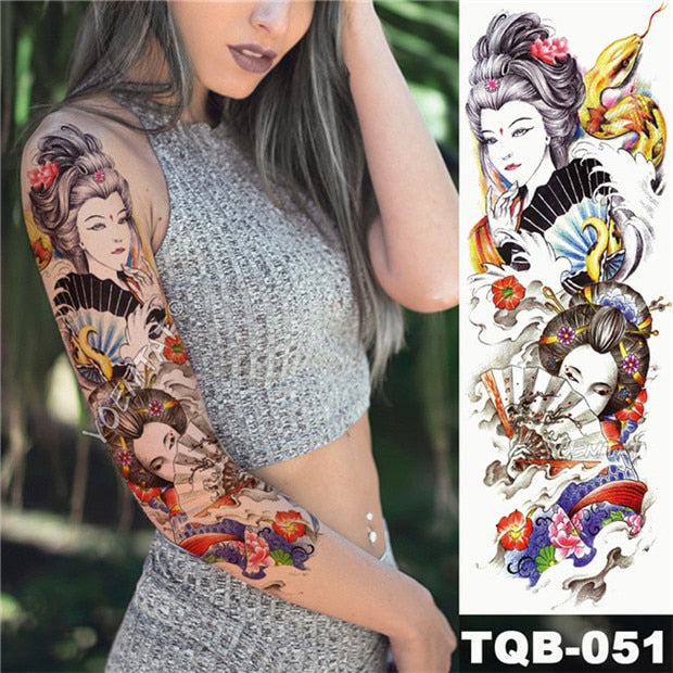 Large Arm Sleeve Tattoo Midnight Leopard Beauty Girl Waterproof Temporary Tattoo Sticker Moonlight Rose Full Skull Tatoo Women