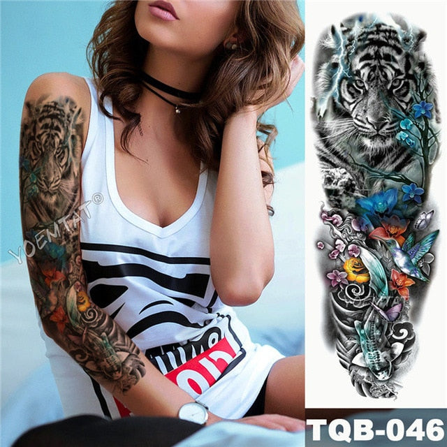 Large Arm Sleeve Tattoo Midnight Leopard Beauty Girl Waterproof Temporary Tattoo Sticker Moonlight Rose Full Skull Tatoo Women