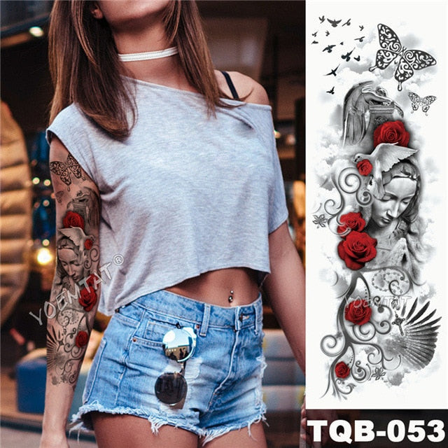 Large Arm Sleeve Tattoo Midnight Leopard Beauty Girl Waterproof Temporary Tattoo Sticker Moonlight Rose Full Skull Tatoo Women