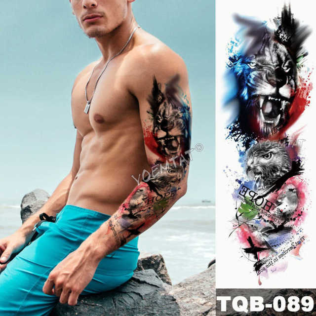 Large Arm Sleeve Tattoo Midnight Leopard Beauty Girl Waterproof Temporary Tattoo Sticker Moonlight Rose Full Skull Tatoo Women