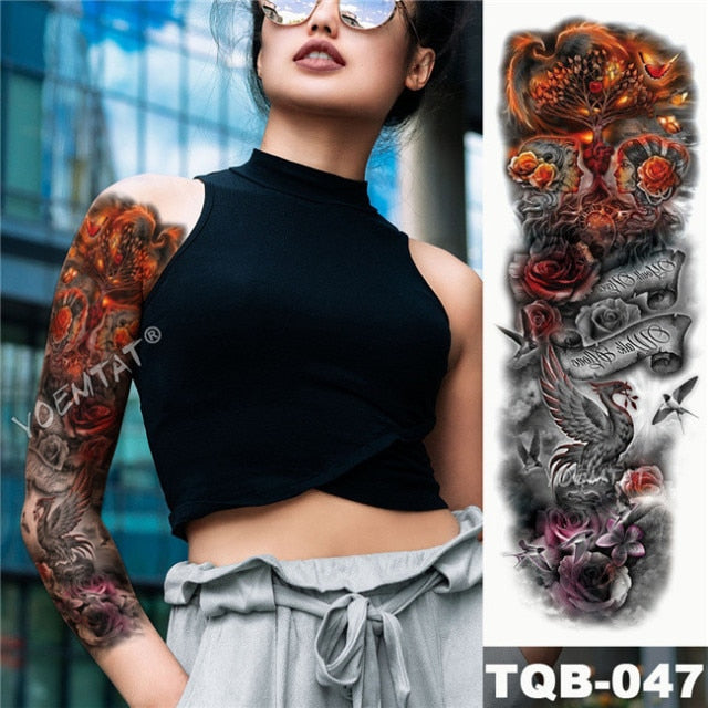 Large Arm Sleeve Tattoo Midnight Leopard Beauty Girl Waterproof Temporary Tattoo Sticker Moonlight Rose Full Skull Tatoo Women