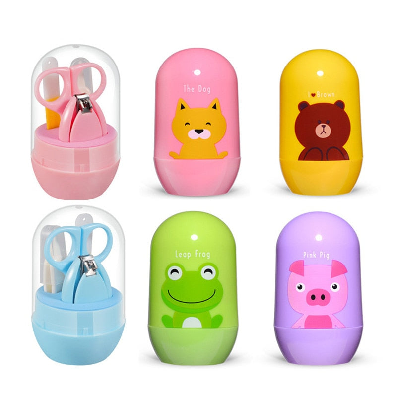 4pcs Baby Healthcare Kits Baby Nail Care Set Infant Finger Trimmer Scissors Nail Clippers Cartoon Animal Storage Box for Travel