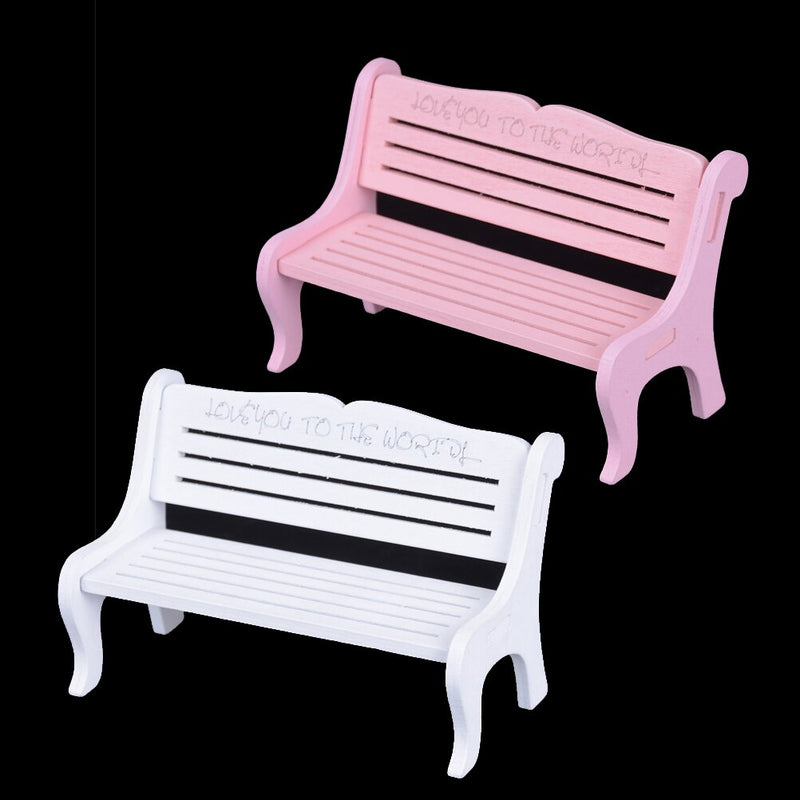 1PCS White Pink Mini Bench Fairy Doll Chairs Terrarium Moss Decor Figurines Garden Miniatures Micro Landscape Accessories