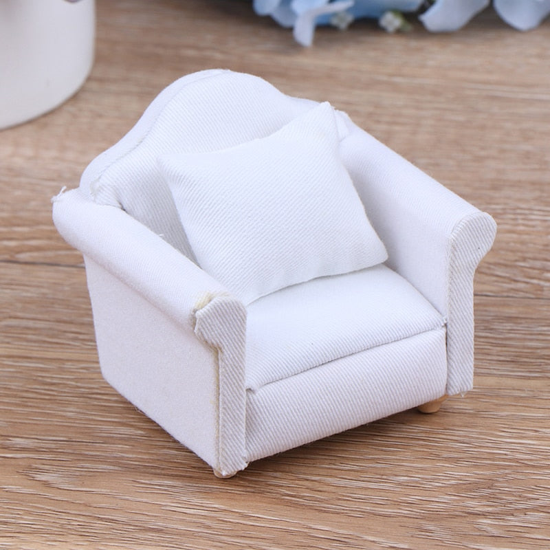 1/12 Dollhouse White Sofa with Back Cushion Mini Sofa Chair Furniture Model Toys for Doll House Decoration Miniature Accessories