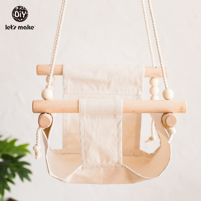 Let's Make Baby Swings Canvas Hanging Chair 13-24 Months Hanging Toys Hammock Safety Baby Bouncer Indoor Wooden Swing Rocker