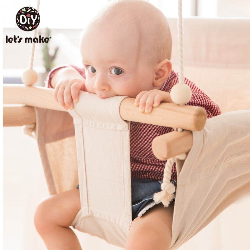 Canvas Baby Swing Chair Hanging Wood Children Kindergarten Toy Outside Indoor Small Basket Swinging Rocking Chair Baby Toy