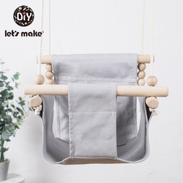 Canvas Baby Swing Chair Hanging Wood Children Kindergarten Toy Outside Indoor Small Basket Swinging Rocking Chair Baby Toy