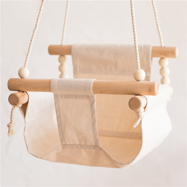 1Set Baby Swing Canvas Hanging Rocking Chair Hanging Toys Hammock Safety Baby Bouncer Outside Indoor Wooden Swing Rocker Toy