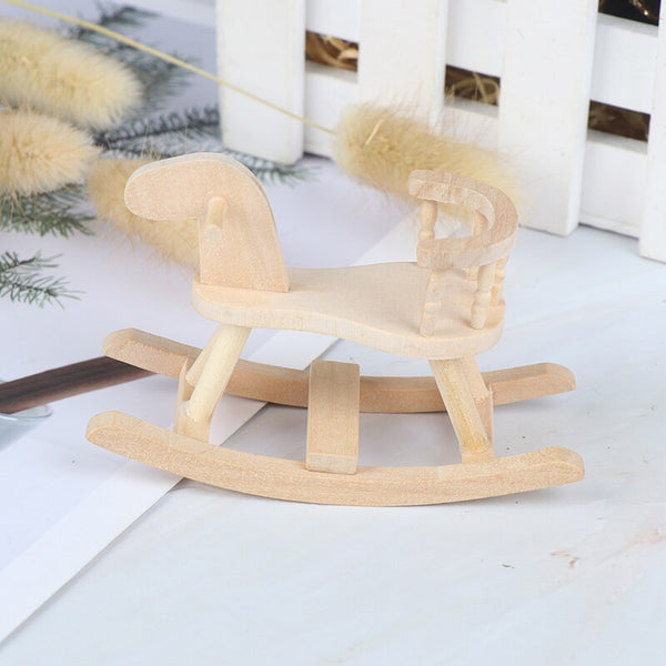 Dollhouse Miniature Wooden Rocking Horse Chair Nursery Room Furniture 1:12 Doll House Accessories Toys for Children