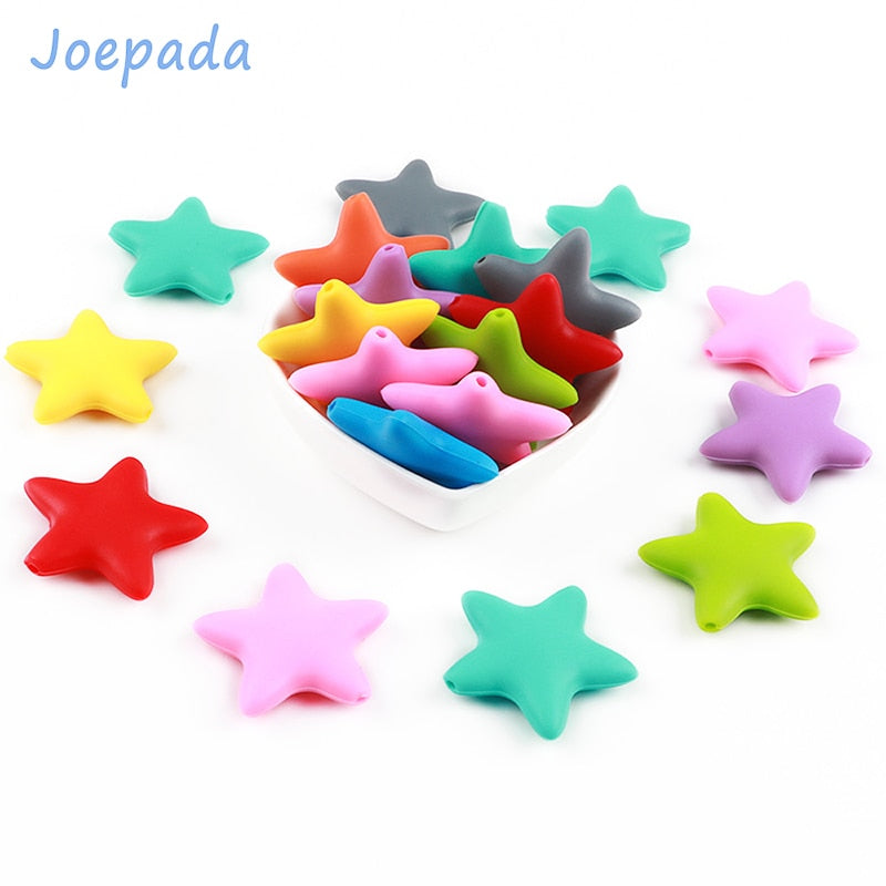 Joepada 10Pcs Star Silicone Baby Teething Beads Food Grade Material for DIY Baby Teething Necklace Oral Care Baby Teether