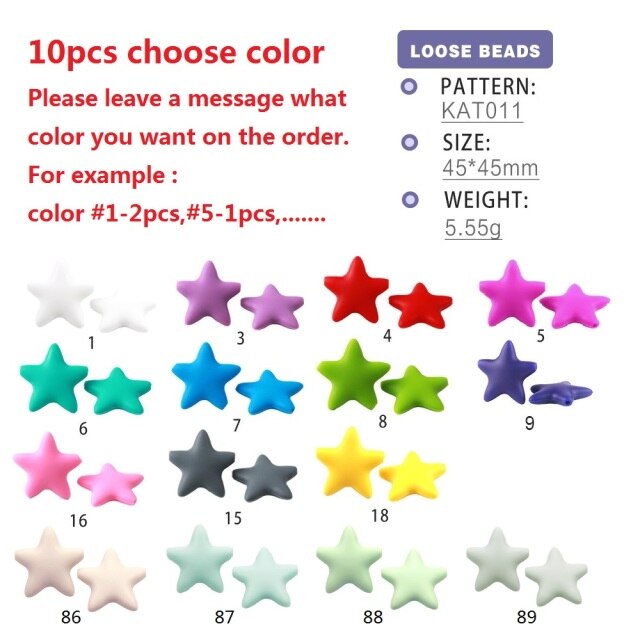 Joepada 10Pcs Star Silicone Baby Teething Beads Food Grade Material for DIY Baby Teething Necklace Oral Care Baby Teether