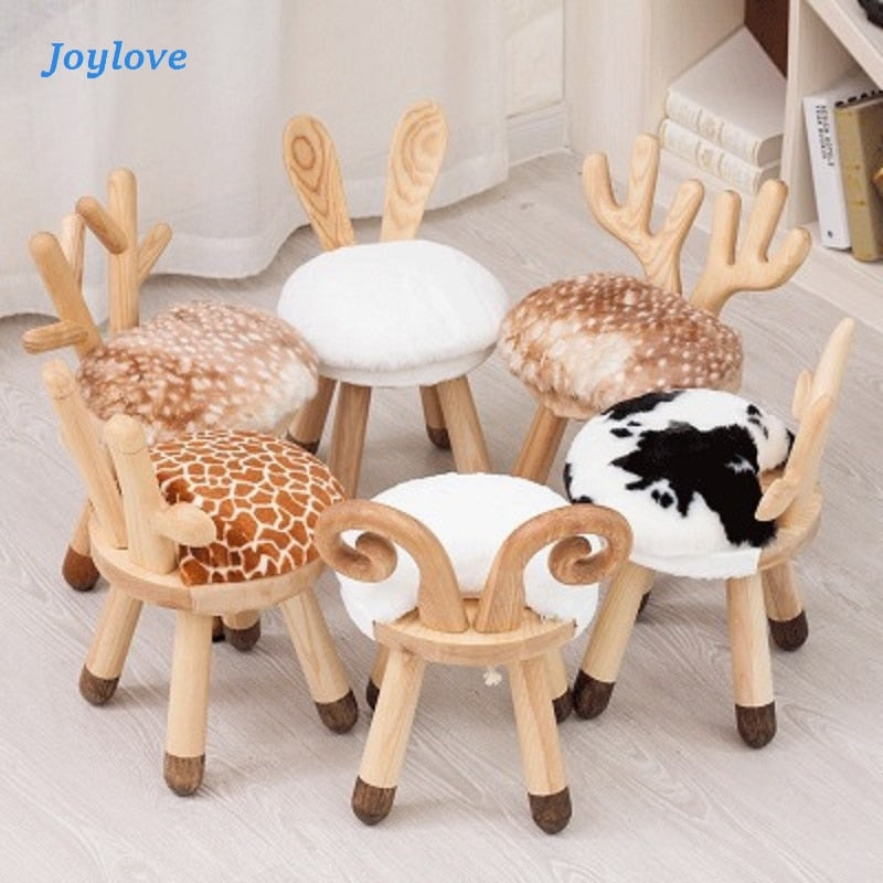 JOYLOVE Nordic Creative Ins Children's Solid Wood Stool Kindergarten Table and Chair Stool Baby Chair School Desk and Chair