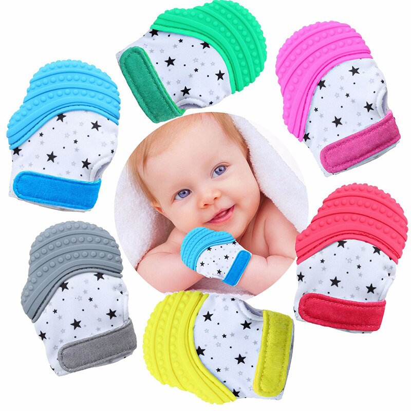 1Pcs Baby Teether Glove Cute Cartoon Star Pattern Baby Teething Glove Adjustable Anti-bite Baby Chew Glove Toys Infant Oral Care