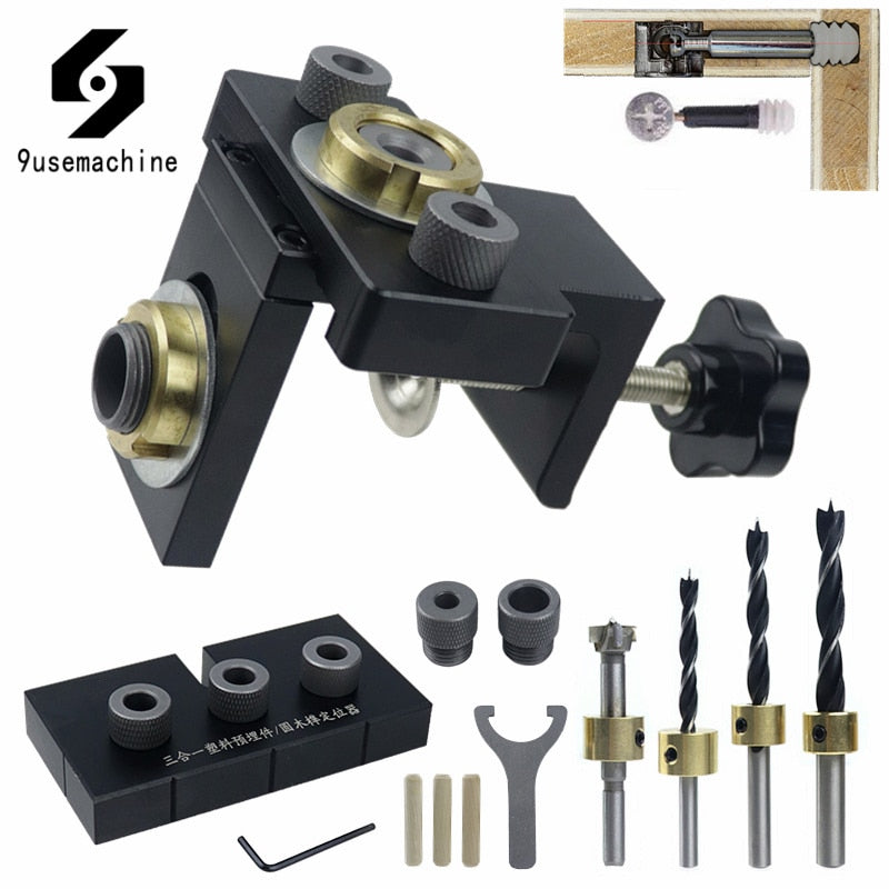 Adjustable Woodworking 3 in 1 Doweling Jig Kit Pocket Hole Jig Drilling Guide Locator For Furniture Connecting Hole Puncher Tool