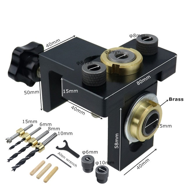 Adjustable Woodworking 3 in 1 Doweling Jig Kit Pocket Hole Jig Drilling Guide Locator For Furniture Connecting Hole Puncher Tool