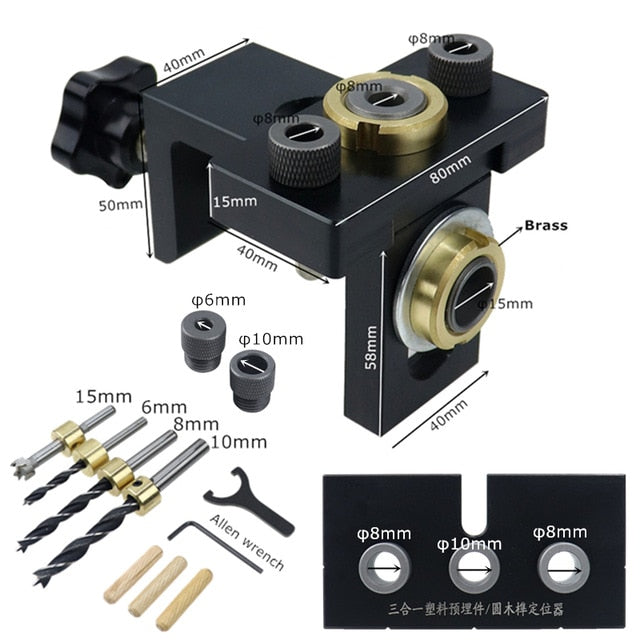 Adjustable Woodworking 3 in 1 Doweling Jig Kit Pocket Hole Jig Drilling Guide Locator For Furniture Connecting Hole Puncher Tool