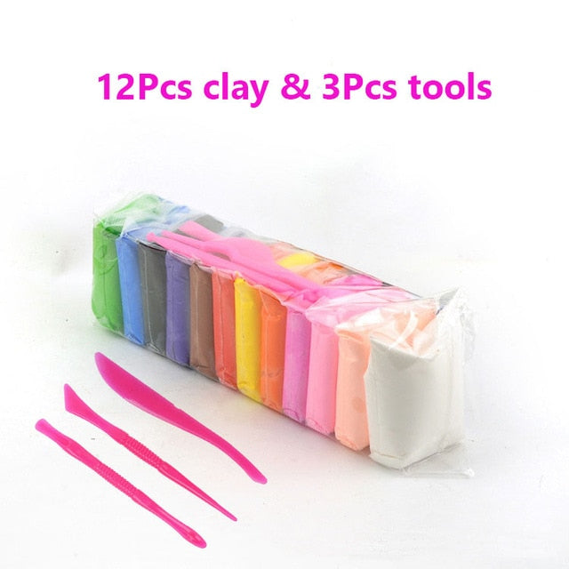 12/24/36pcs/lot DIY Light Playdough Polymer Plasticine Clay Toys Baby Care Air Drying Casting Modelling Clay Tool Creative Kids