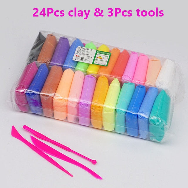 12/24/36pcs/lot DIY Light Playdough Polymer Plasticine Clay Toys Baby Care Air Drying Casting Modelling Clay Tool Creative Kids