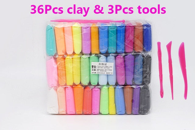 12/24/36pcs/lot DIY Light Playdough Polymer Plasticine Clay Toys Baby Care Air Drying Casting Modelling Clay Tool Creative Kids