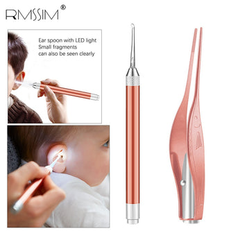 Baby Ear Cleaner Spoon LED Flash Light Ear Wax Curette Picker Visual Children Earpick Eer Wax Dig Remover Ear Nose Novel Tweezer