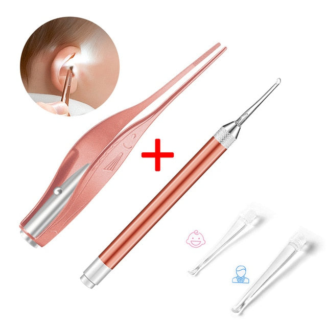 Baby Ear Cleaner Spoon LED Flash Light Ear Wax Curette Picker Visual Children Earpick Eer Wax Dig Remover Ear Nose Novel Tweezer