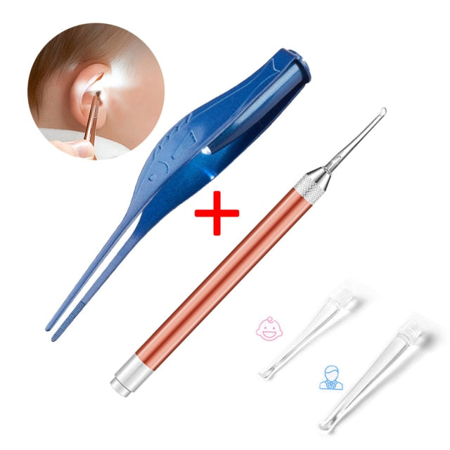 Baby Ear Cleaner Spoon LED Flash Light Ear Wax Curette Picker Visual Children Earpick Eer Wax Dig Remover Ear Nose Novel Tweezer