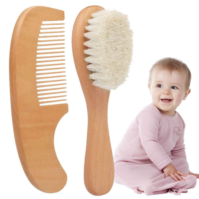 Natural Pure Wool Soft Baby Brush Wooden Handle Brush Baby Hair Comb Infant Comb Head Head Massager Baby Hairbrush Baby Care