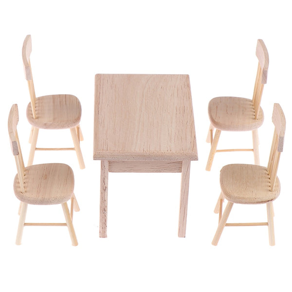 5pcs/set Dining Table Chair Model 1:12 Dollhouse Miniature Wooden Furniture Toy Set  DIY