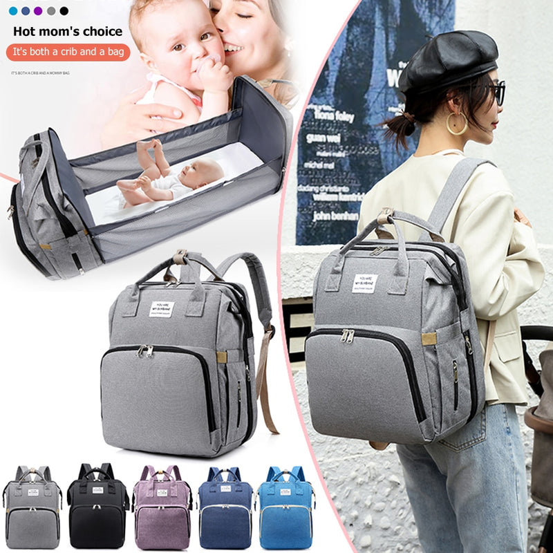 Portable Crib Nappy Bag Baby Care Changing Diaper Bag Stylish Folding Crib Nappy Bags Mummy Maternity Nappy Bag