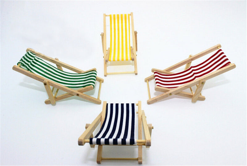 Miniature For Barbie Dolls House Color In Green Pink Blue 1:12 Scale Foldable Wooden Deckchair Lounge Beach Chair For Lovely