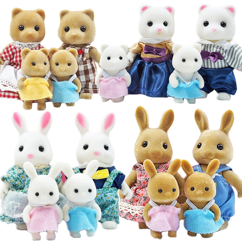 Simulation Forest Rabbit Family Doll Dollhouse Figures Furniture DIY Playset PlayHouse Bedroom Girl Toys Accessories Xmas Gifts