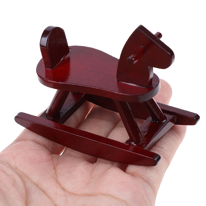 Wooden Rocking Horse Chair Nursery Room Furniture 1:12 Doll House Toys for Children Dollhouse Miniature  Accessories