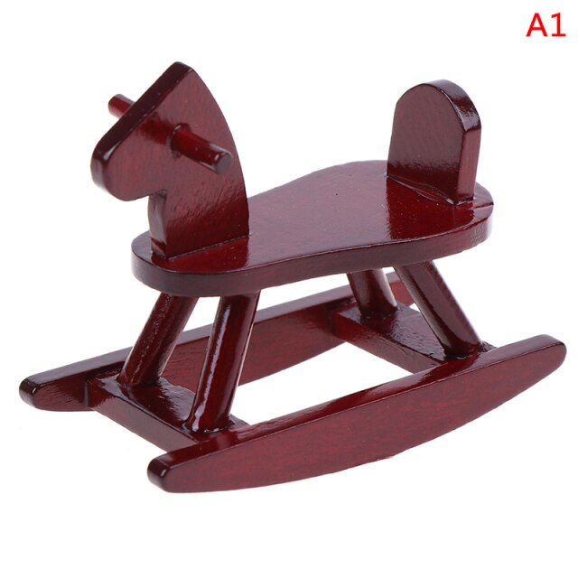 Wooden Rocking Horse Chair Nursery Room Furniture 1:12 Doll House Toys for Children Dollhouse Miniature  Accessories