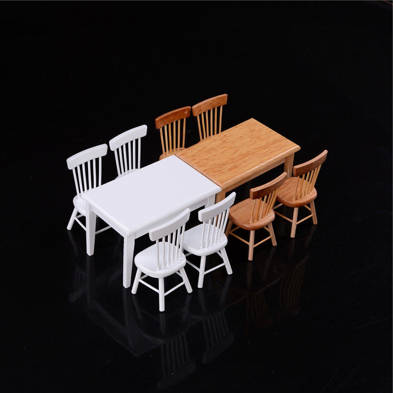 5Pcs/set 1/12 Scale Miniature Wooden Dining Chair Table Furniture Set For Doll house 1:12 Kitchen Food Furniture Toy Accessories