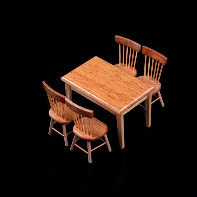 5Pcs/set 1/12 Scale Miniature Wooden Dining Chair Table Furniture Set For Doll house 1:12 Kitchen Food Furniture Toy Accessories