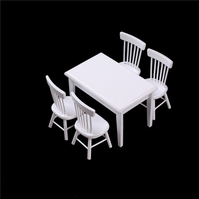 5Pcs/set 1/12 Scale Miniature Wooden Dining Chair Table Furniture Set For Doll house 1:12 Kitchen Food Furniture Toy Accessories