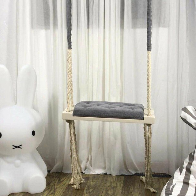 Child Swing Chair kid Hanging Swings Set Children Toy Rocking Solid Wood Seat with Cushion Safety Baby Indoor Baby Room Decor