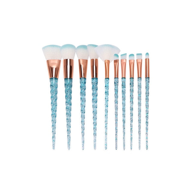 10pcs/set Unicorn Makeup Brushes Set Blue Foundation Powder Cosmetics Blush Eyeshadow Women Beauty Glitter Make Up Brush Tools